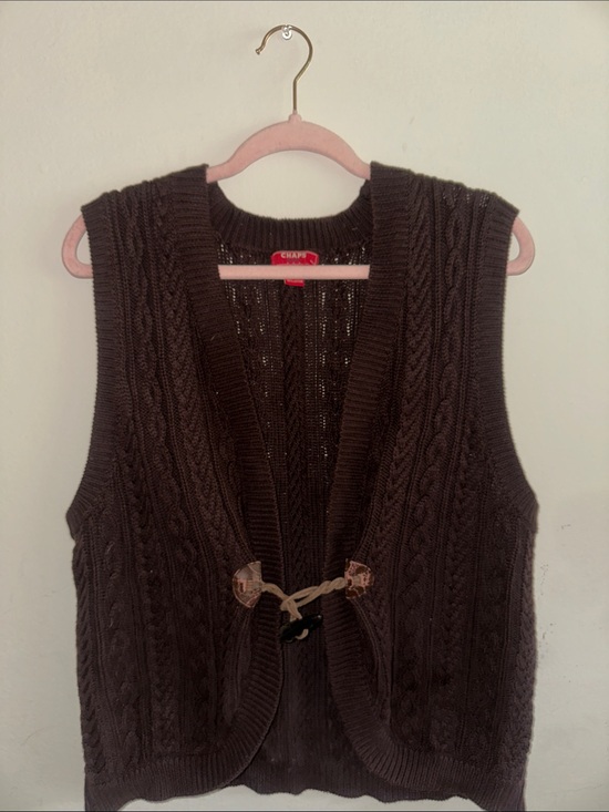 Chaps Sweaters - Chaps Dark Brown Cable Knit Sleeveless Vest with Toggle Closure